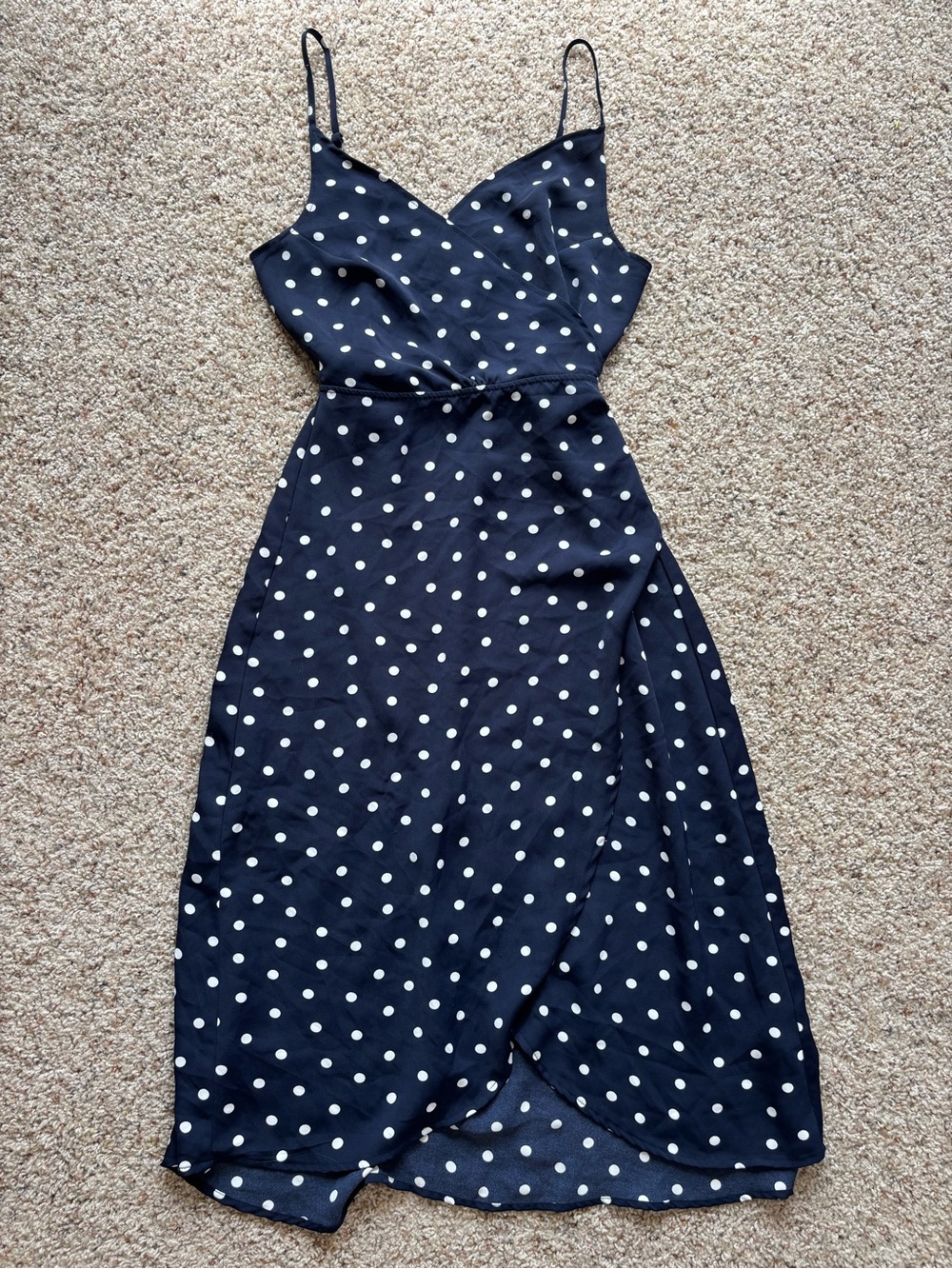 Bardot Navy Polka Dot Wrap Midi Dress V-Neck Size 6 - Picture 4 of 7